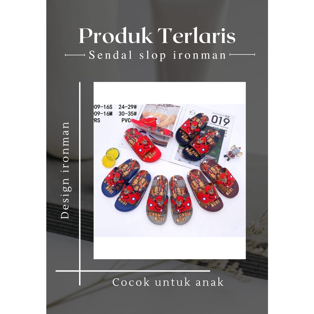 sandal slop,KARAKTER IRONMAN ANAK LAKI LAKI MERK BALANCE ORIGINALSANDAL SELOP KEKINIAN NEW///009-16S