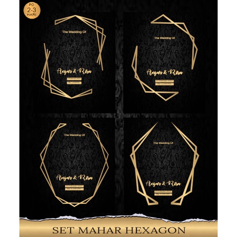 set mahar hexagonal Tanggal Nominal Garis Hexagon - Mahar Akrilik  Emas  / Seserahan