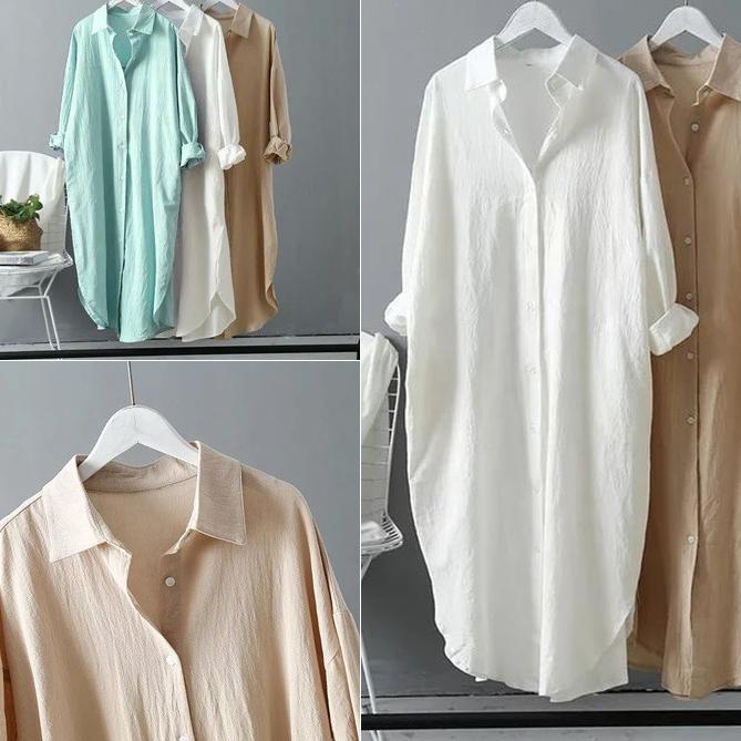RECOMENDED TUNIK WANITA MURAH PUTIH - AZKIA TUNIK KATUN RAYON - KEMEJA WANITA CASUAL POLOS LENGAN PA