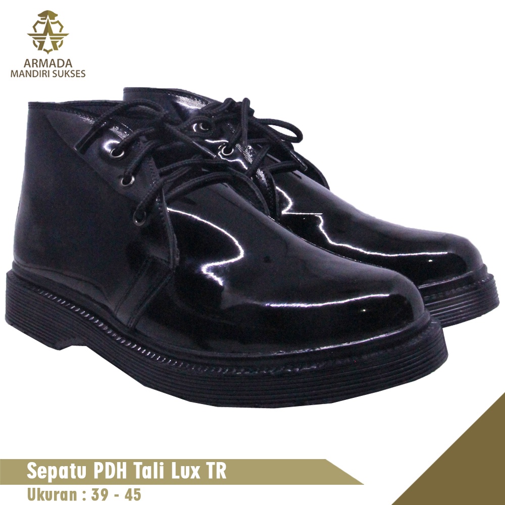 Sepatu PDH Kulit Mengkilap - Sepatu Kulit Tali Lux