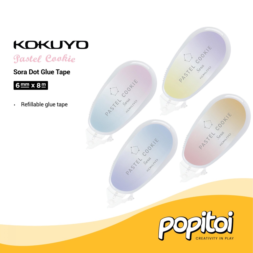 

Kokuyo Pastel Cookie Sora Dot Glue Tape 6mm x 8m Selotip Lem Pita Roller Double Dobel