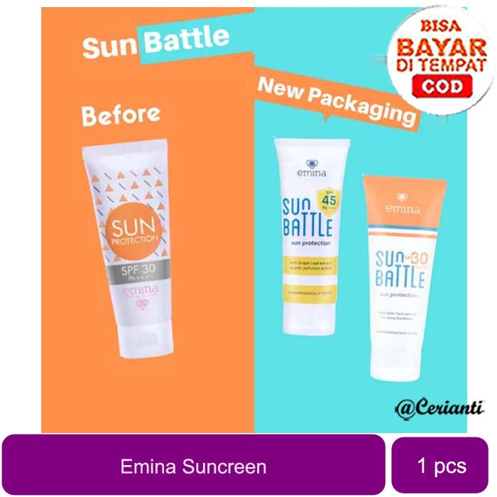 [TABIR SURYA | SUNSCREEN | BPOM] Emina Sun Protection SPF 30 PA+++ 60mL | Emina Sun Battle SPF 45 PA+++ 30 ml | Sunscreen UV_Cerianti