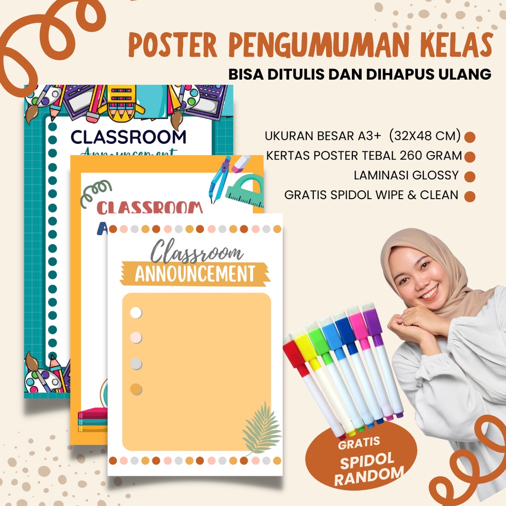 

PROMO Poster Pengumuman kelas bisa tulis dan hapus ulang ukuran A3+