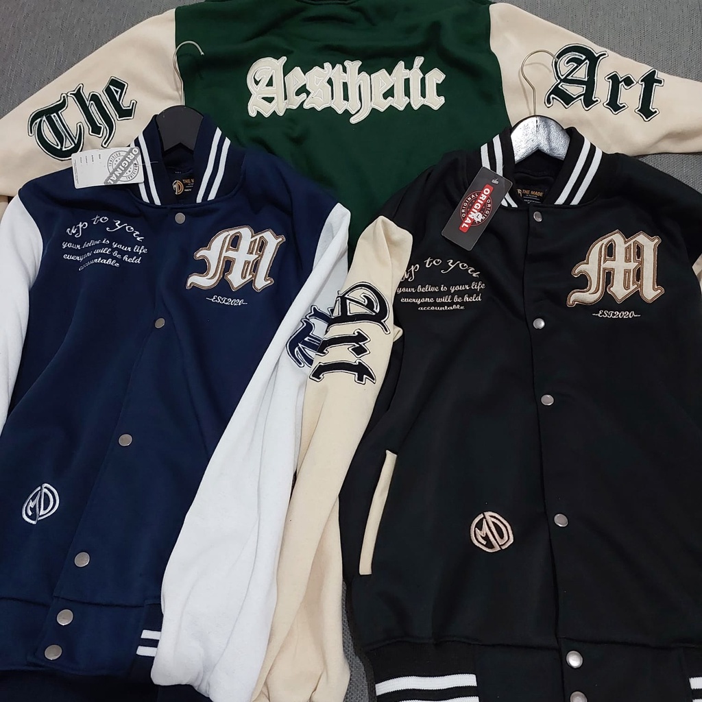 Jaket Bomber Varsity Baseball Vintage Unisex Aesthetic Art Distro / Varsity Jaket Pria dan Wanita Terbaru Motif Bordir THE MADE Lokal Brand Kualitas Distro