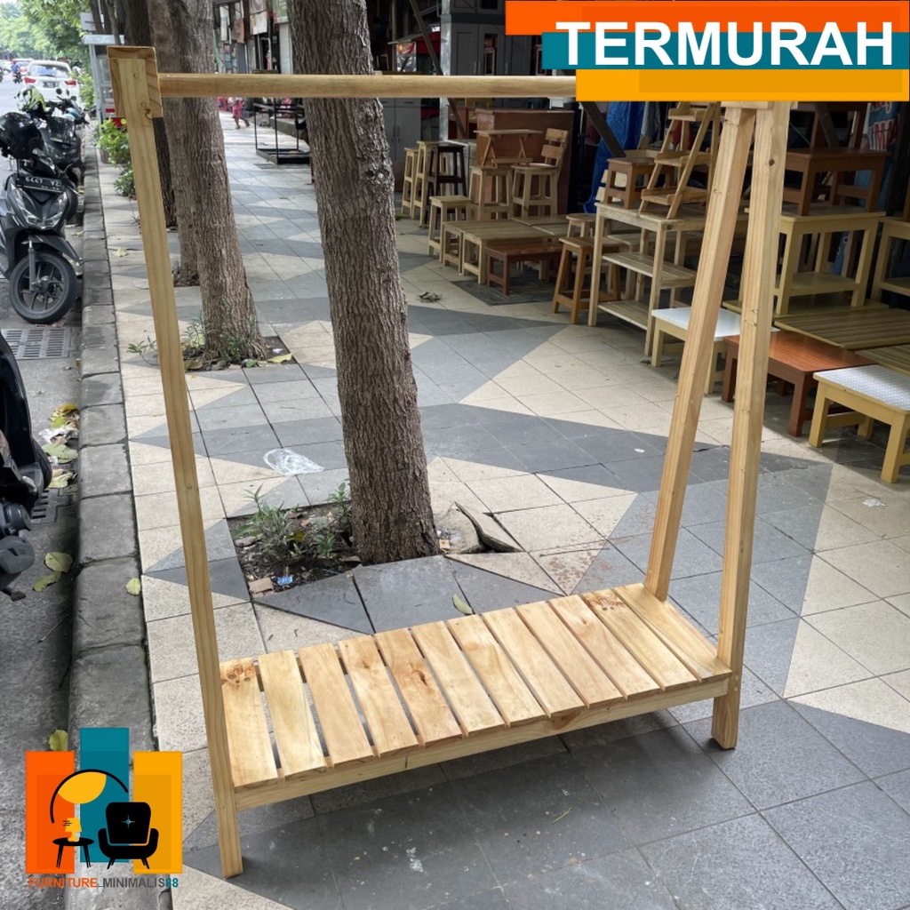 Gantungan Display Baju | Gantungan Baju Berdiri | Stand Hanger Baju | Gantungan Baju Kayu