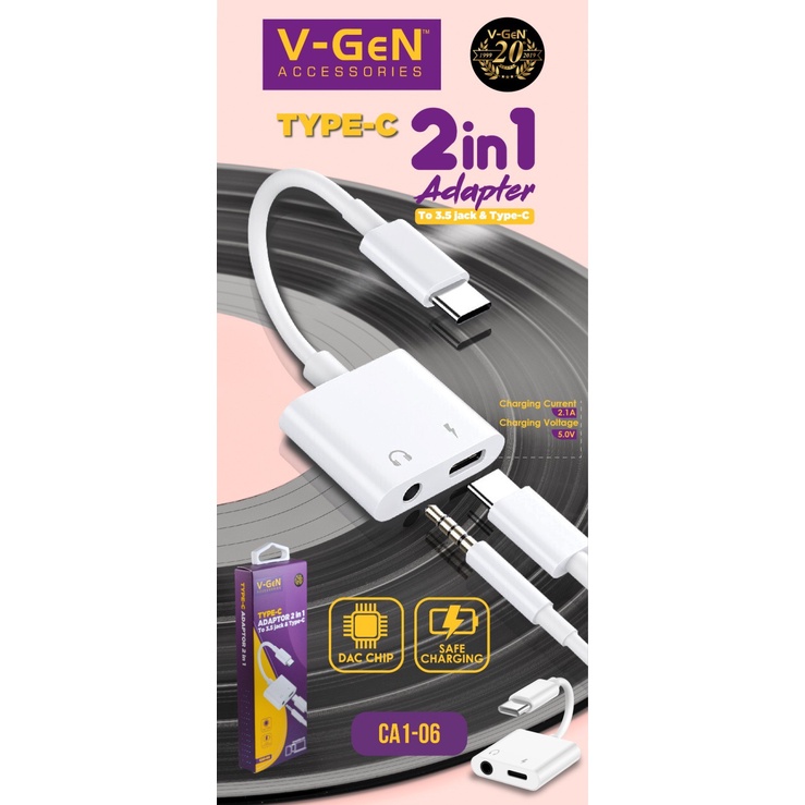 Digital Audio Converter V-GeN CA1-06 2 in 1 Type C to 3.5mm Jack Port