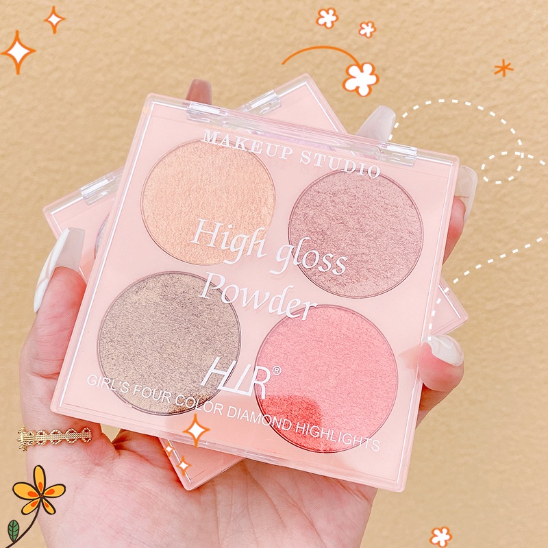 【COD】3IN1 Eyeshadow /Hightlight / Blusher  Palette 4 Warna Matte Gold Glitter Cosmetics Beauty Eye Makeup-CH