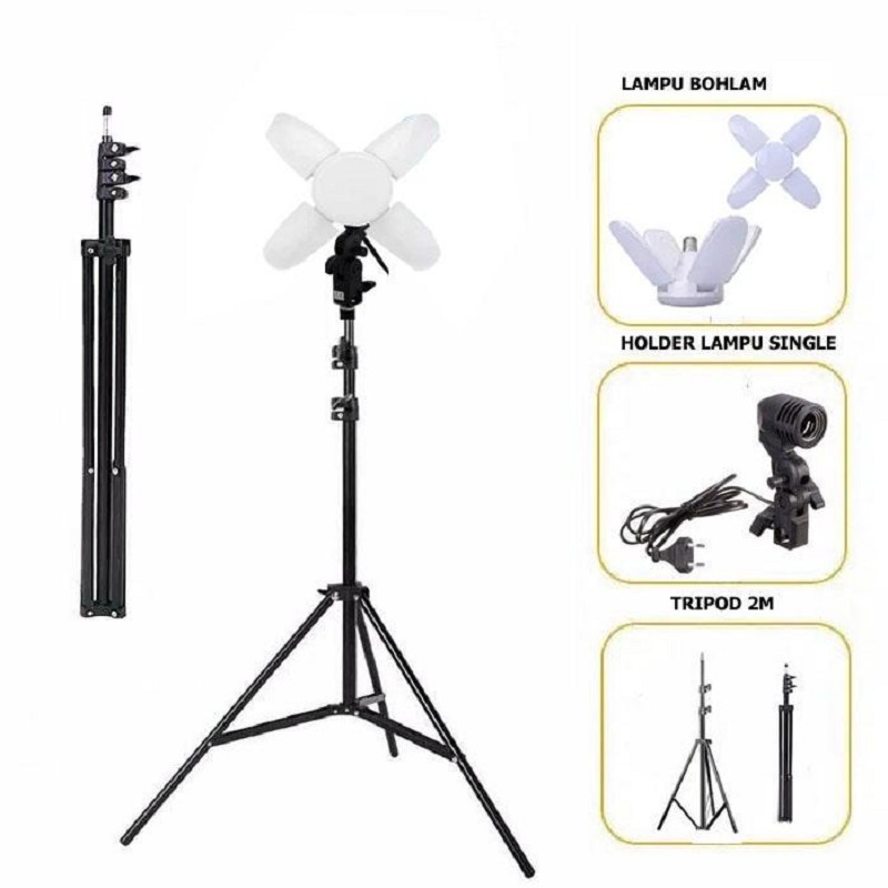 Trend-PAKET LENGKAP STUDIO LIGHTNING TRIPOD 2M PLUS FITTING E27 LAMPU BOHLAM