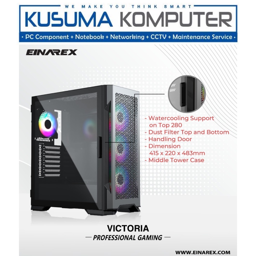 Casing PC EINAREX Victoria Black E-ATX Gaming Case Tempered Glass