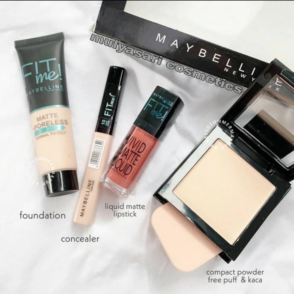 ArkanaShop - Paket Make Up 1 Set Murah Lengkap / Paket Kosmetik / Eyeshadow / Lipstik / Foundation / Concaeler / Maskara Maybelline / Eyeliner Anti Air / Spon Makeup / Bedak / Makeup Brush