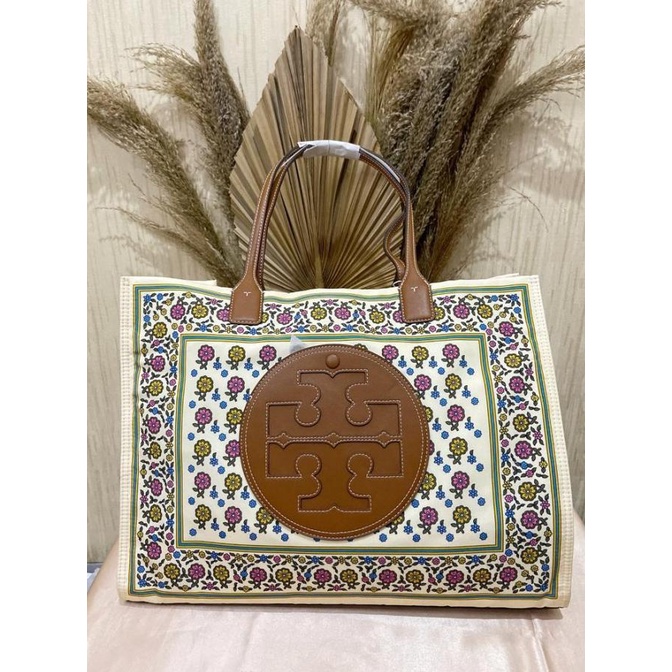 Tas Tb Ella Printed Tote Bag Ivory Floral Daisy Kiara.Kach