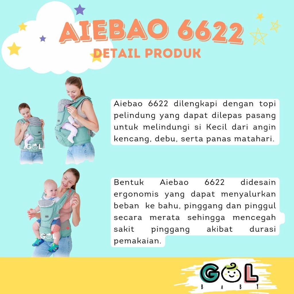 Gendongan Bayi Baby Carrier multifunction Hipseat Carrier Aiebao 6622 NEW ( jual 6636 6634 6608)