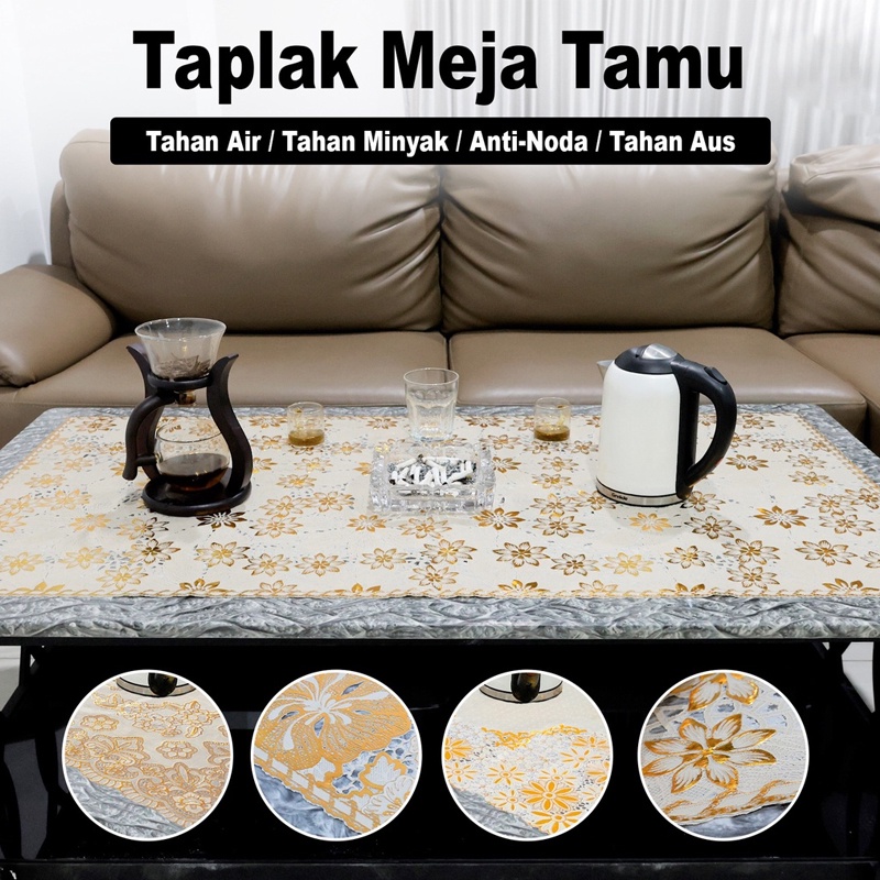 Taplak Meja Tamu Sofa Motif / Taplak Meja Tamu Anti Air / Taplak Meja Tamu Oval aplak Meja Tamu Gold Motif Persegi Panjang Terbaru Ukuran 60x120cm Bahan PVC