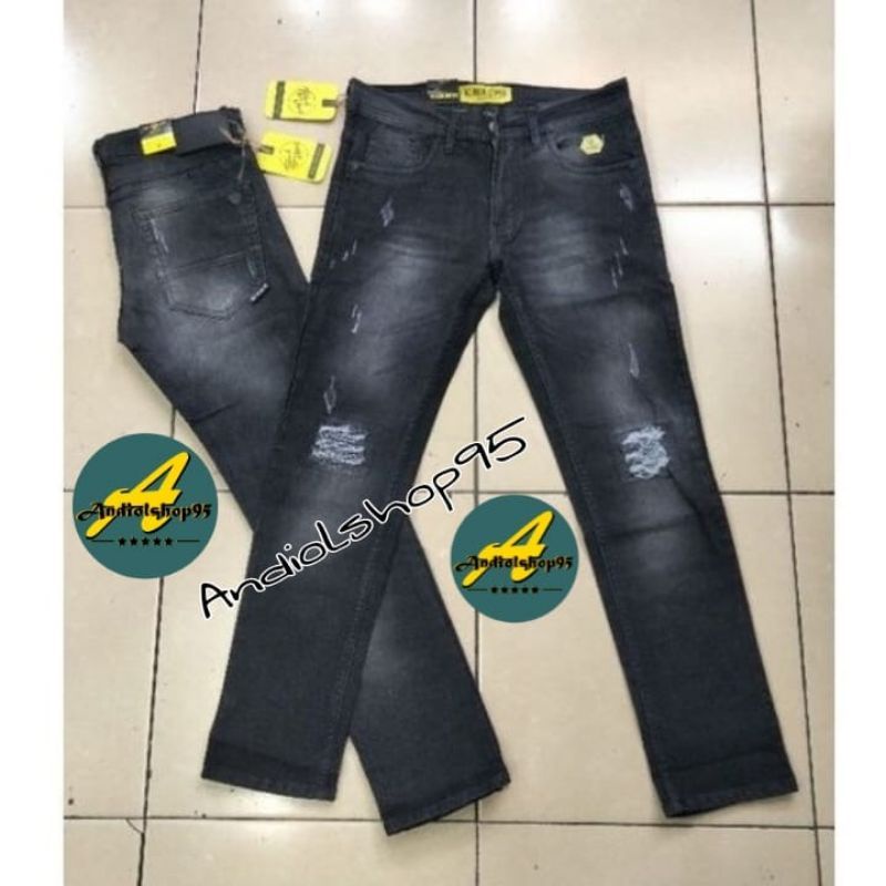 CELANA JEANS PANJANG PRIA DISTRO SOBEK-SOBEK LUTUT TIDAK TEMBUS
