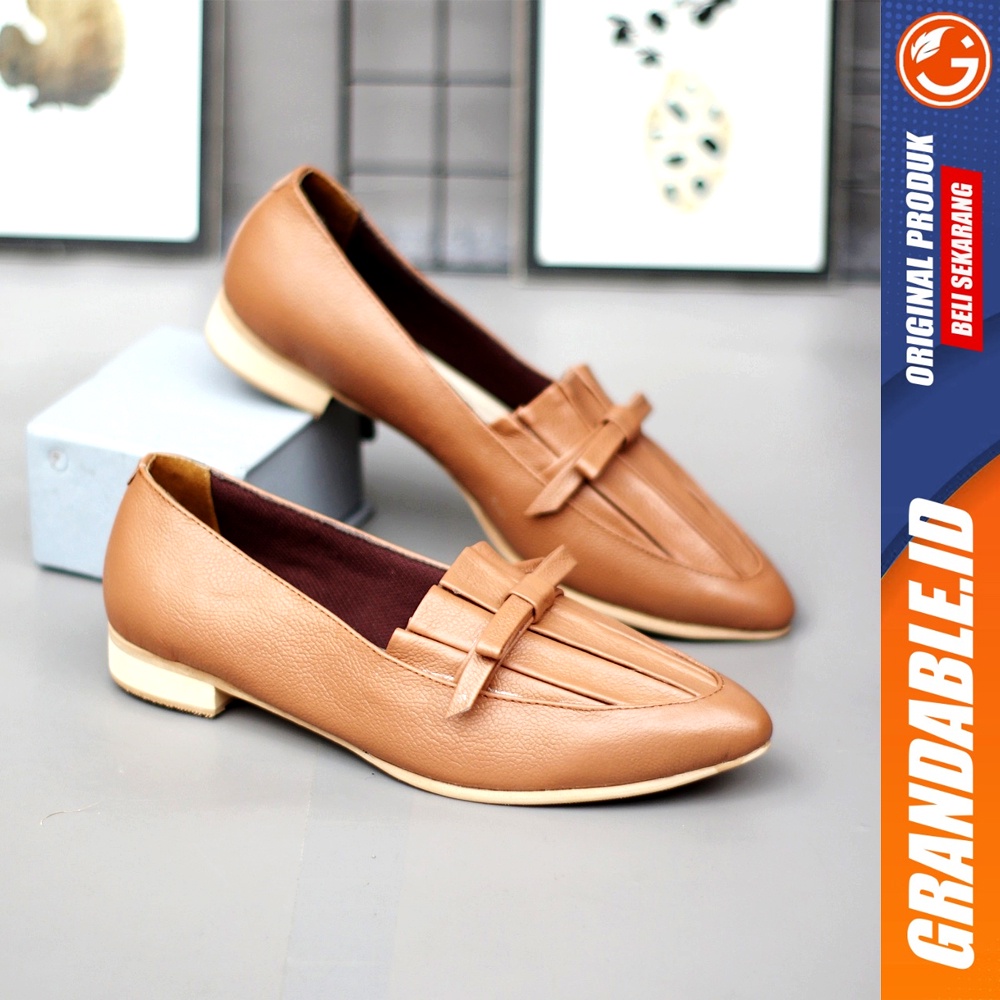 GRANDABLE CHITRA Sepatu Formal Casual Slop Selop Slip On Kerja Papirut Kulit Asli Garut Cewek / Cewe