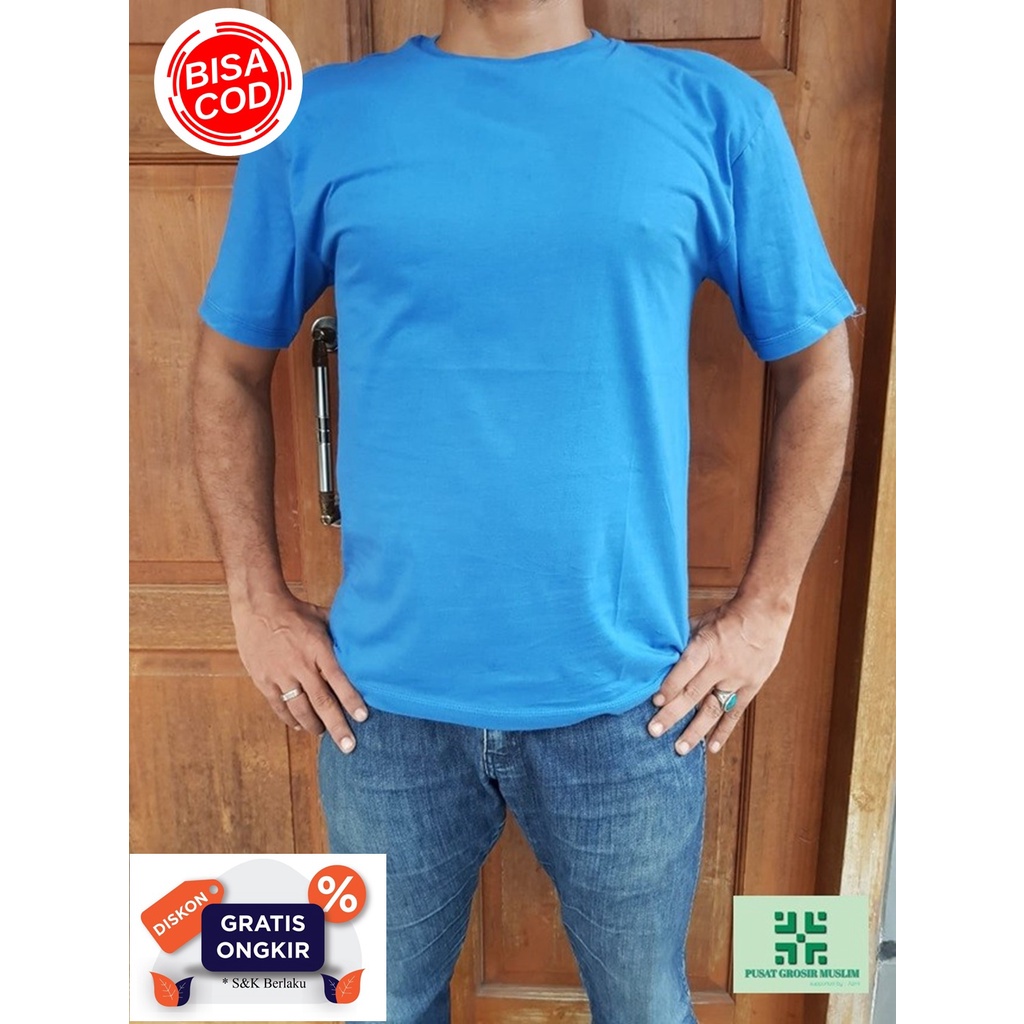 Diskon Kaos Polos Lengan Pendek Biru Benhur Premium Combed 30s