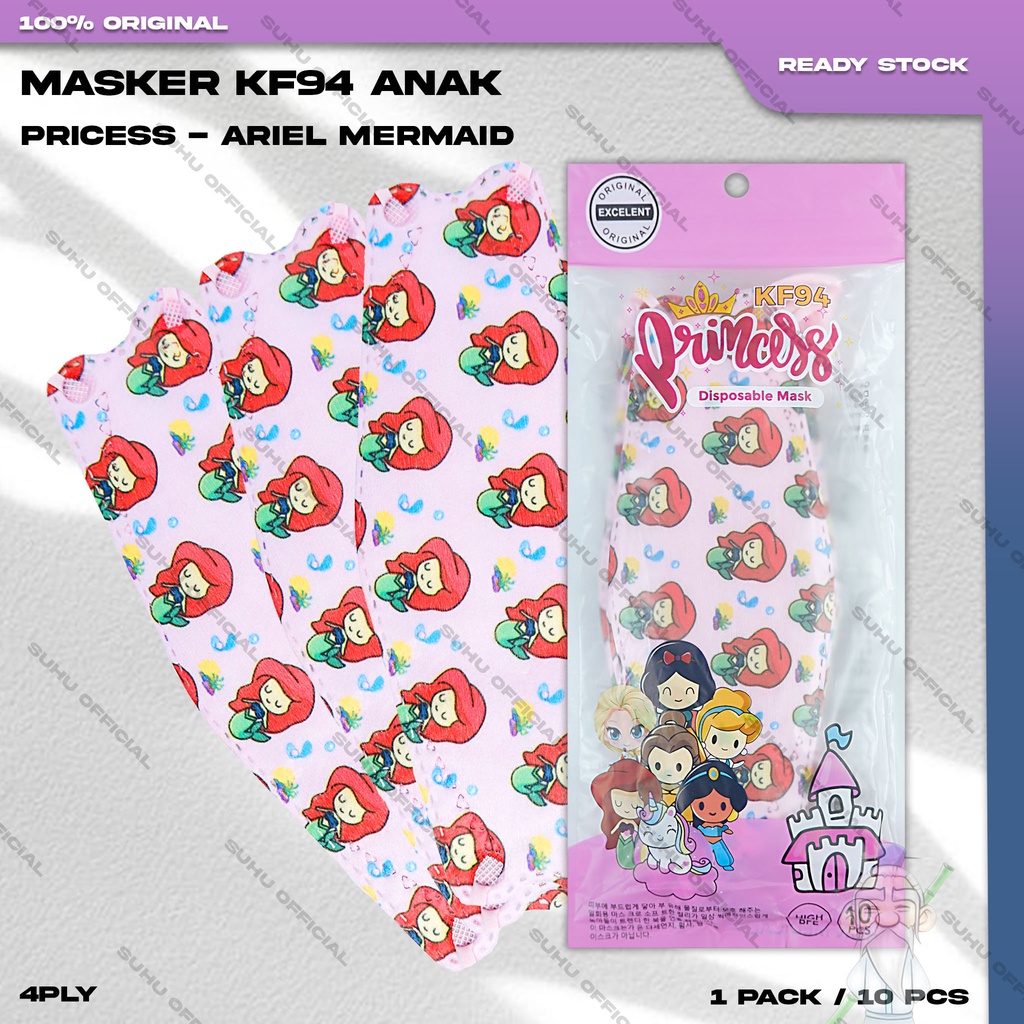 ❤️ SUHU ❤️ Masker Anak KF94 SUPERHERO 4Ply Isi 10Pcs Motif Ariel Kartun Lucu Earloop Surgical Mask Kemenkes