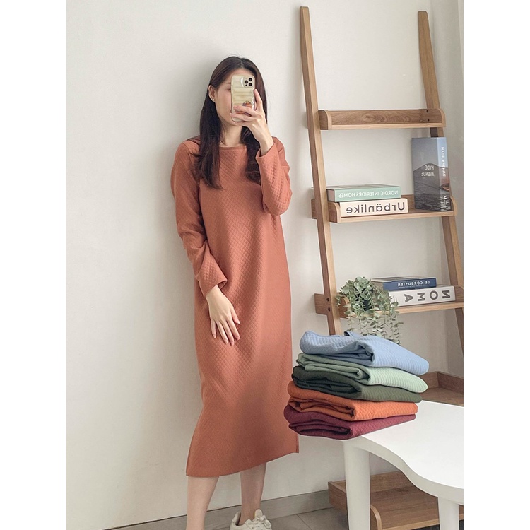 Kadaka D-0188 Dress Tangan Panjang Cotton Emboss