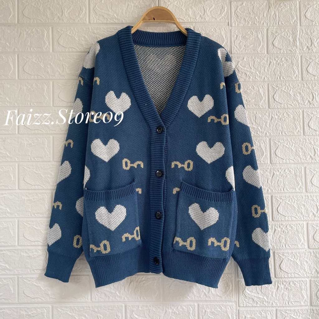 CARDIGAN RAJUT KANCING VALENTINE MOTIF LOVE KUNCI OVERSIZE OUTER WANITA