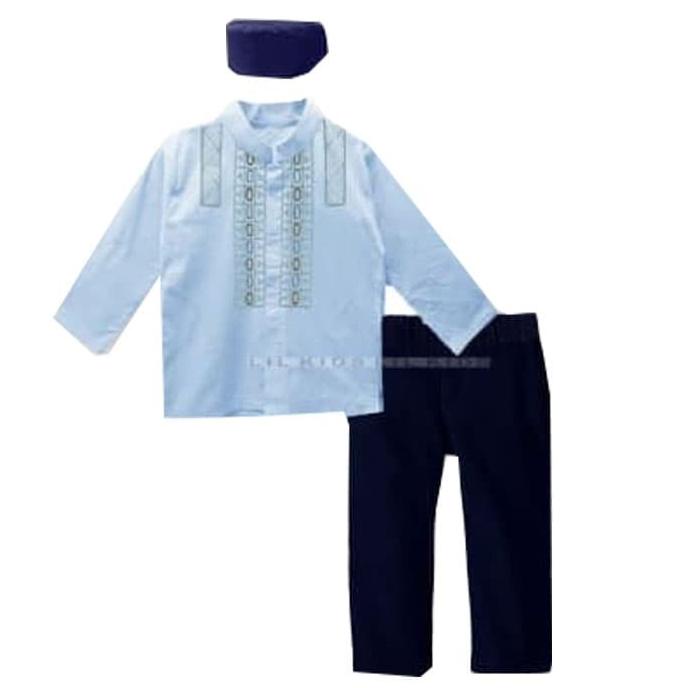 Baju Setelan Kemeja Koko Lebaran Anak Laki Laki Biru Navy - Fo1807
