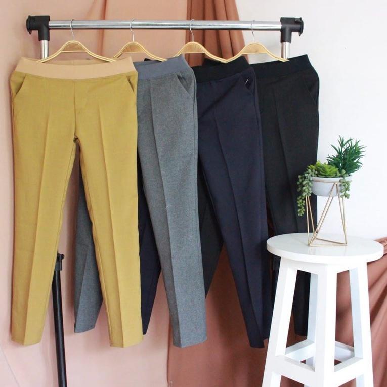 Celana bahan kerja/kantoran wanita ggang karet dejifa (ukuran S,M,L,XL,XXL,XXXL,4L,5L) TERLARIS