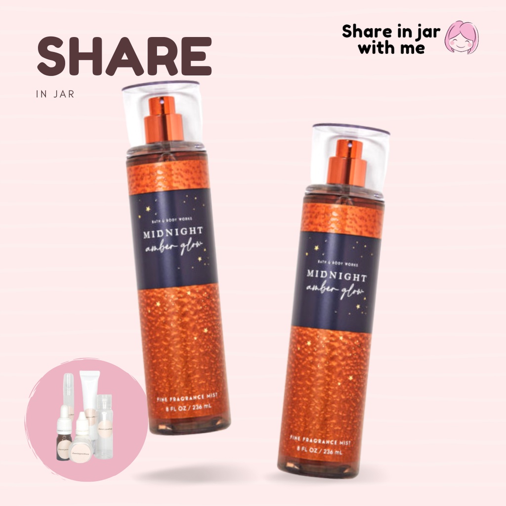 (Share in Bottle) BBW Bath and Body Works Parfum Body Mist Midnight Amber Glow Original