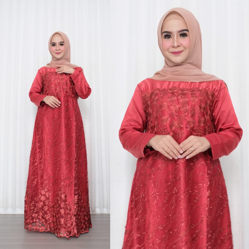 AURA GOWN DRESS BRUKAT PREMIUM JUMBO DRES REMAJA XXXL LD 120 GAMIS KONDANGAN TERBARU MURAH KONVEKSI GROSIR SERAGAMAN PERNIKAHAN LAMARAN PERNIKAHAN LEBARAN WISUDA TUNAGAN GOLD DUSTY NUDE MOCCA ROSE BROWN MILLO GREY MARUN BAJU MUSLIM JUMBO LD 120