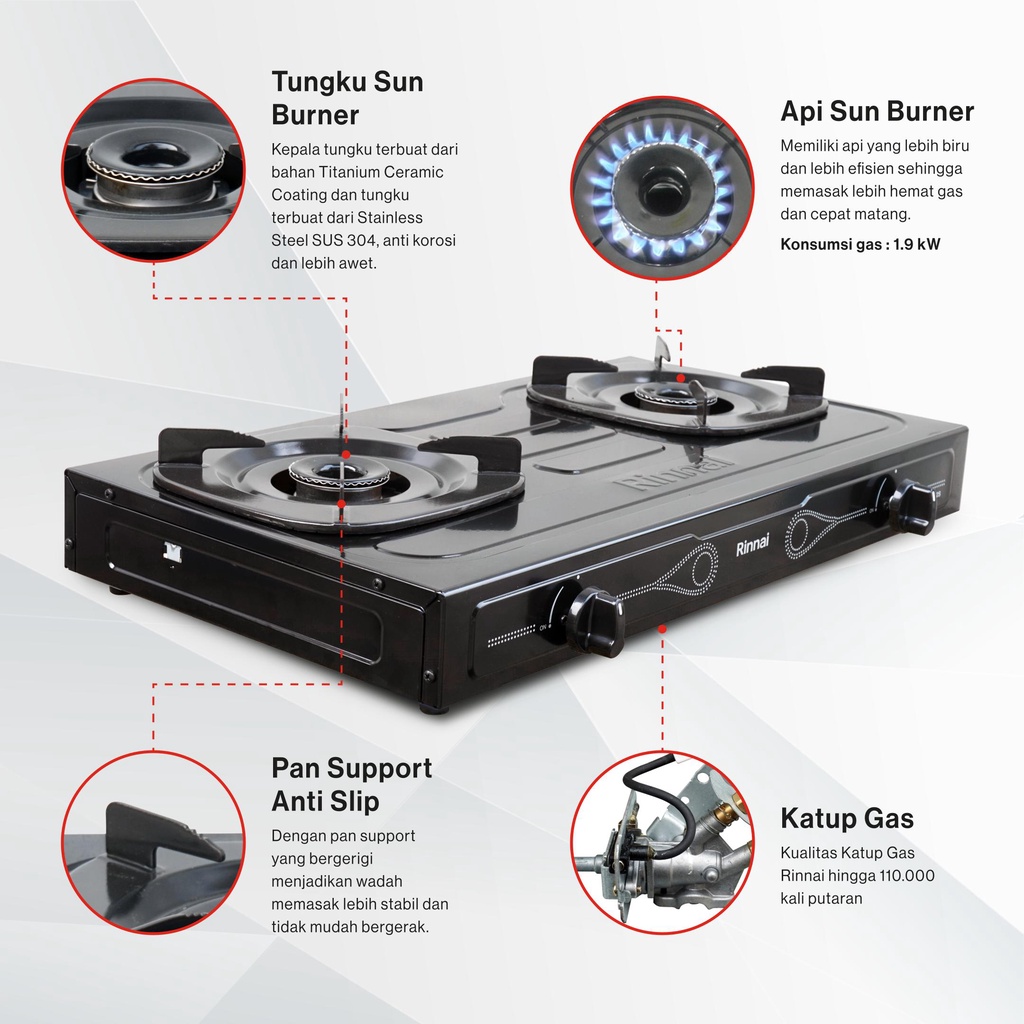 Rinnai RI 202S Kompor Gas 2 Tungku api Teflon