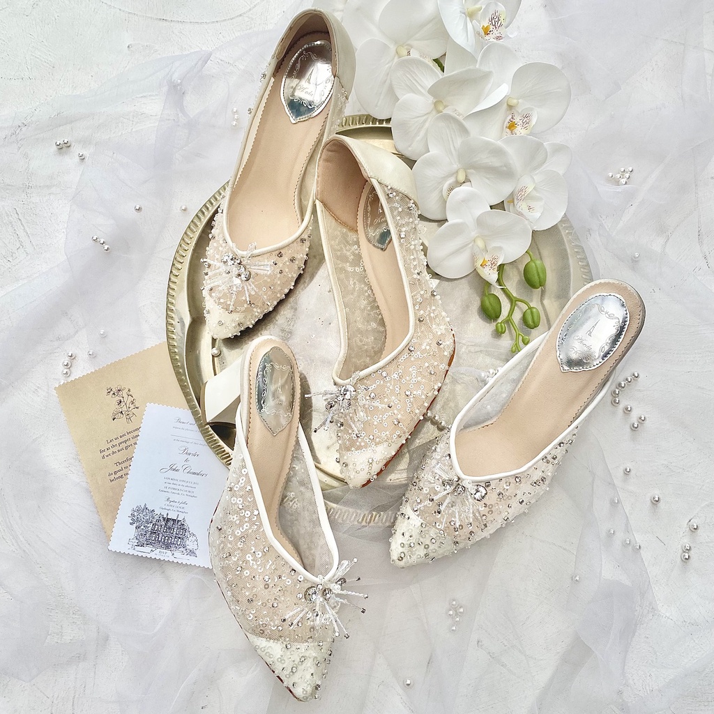 Ivory White Sandal Sepatu Pesta Wedding Wanita Heels AVEDA