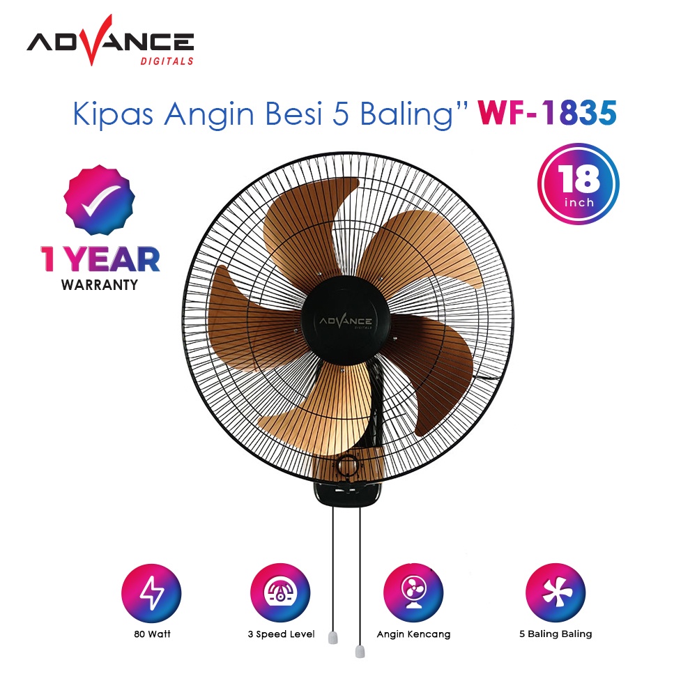 ADVANCE Kipas Angin Dinding 18 Inci Angin WF-1835 / Besi Wall Fan Rotary Five Blades Strong Wind