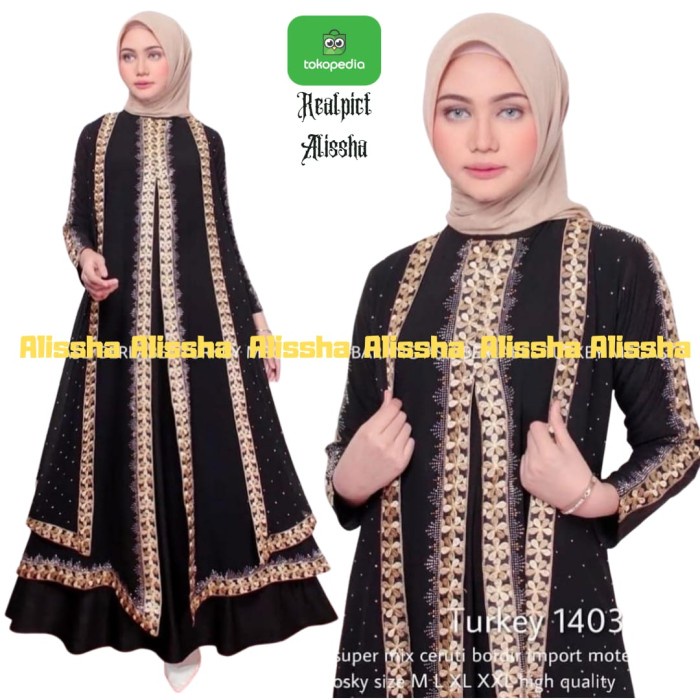 Gamis Gamis Abaya Turkey 1403 HITAM Jersy mix Ceruty Premium Terbaru 2021 - Hitam, M(H1E0) Gamis Aba