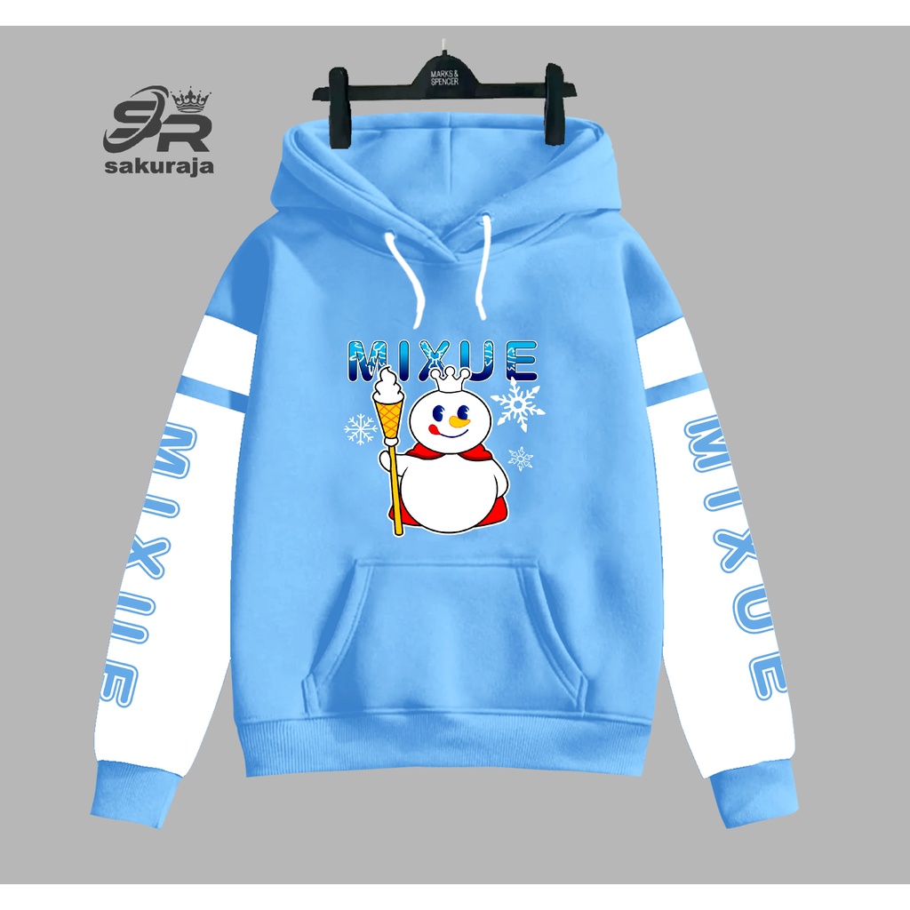 sweater hoodie lengan putih anak gambar mixue ica cream/umur 3-17 tahun