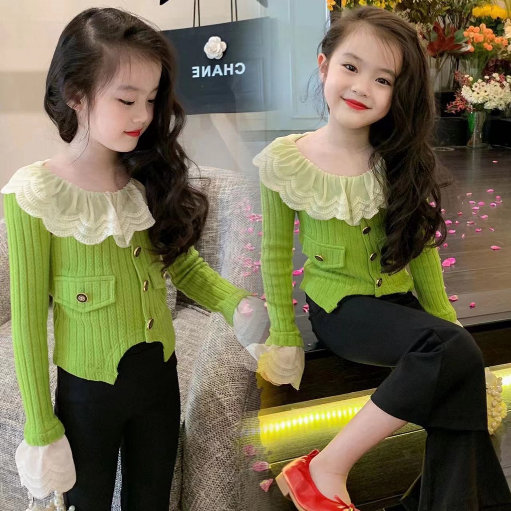 SSP88-Setelan Set 2in1 Anak Perempuan Rajutan Knitted Shirt + Pants