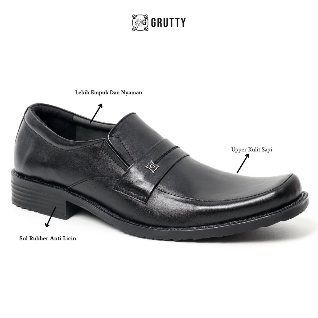 Sepatu Pria Pantofel Kerja Kulit Formal Grutty DC003 Hitam