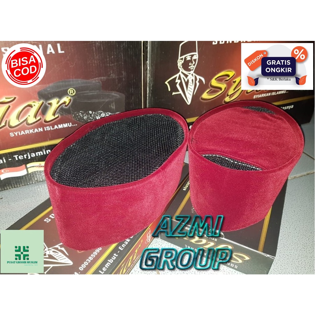 Diskon songkok Syiar Merah / songkok Nasional AC / FULL AC bahan Bludru Peugeon Tebal tinggi 8 cm