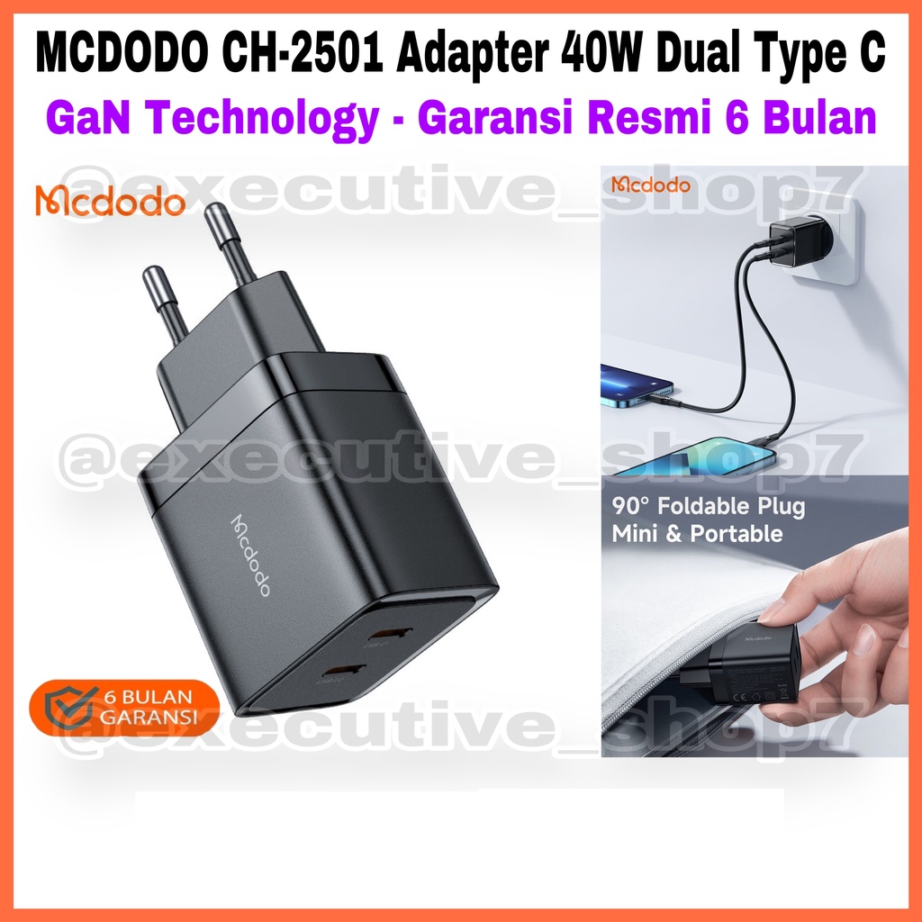 MCDODO CH-2501 Adapter 40W Dual Type C - GaN Technology - Garansi Resmi 6 Bulan