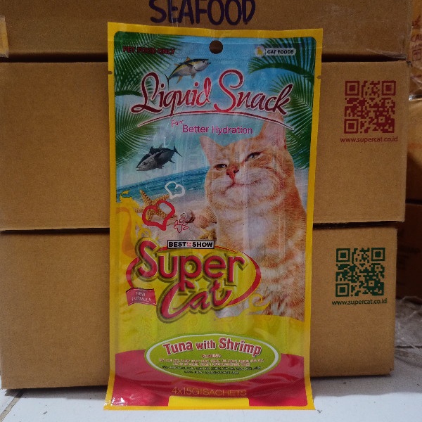 ( 12 PCS ) Snack Kucing Supercat Liquid 60G Isi 4 pcs Camilan Cair All Variant Rasa Super Cat