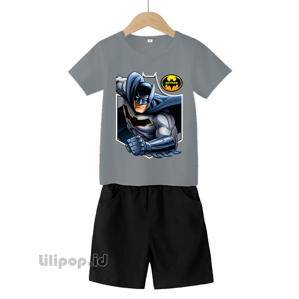 Baju Anak Stelan Kaos 3/4 bat man Cowok Cewek  Usia 2 - 7 Tahun Celana Pendek Harian