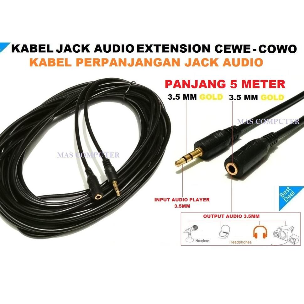 ☜ KABEL JACK AUDIO EXTENSION PANJANG 5 METER/JACK AUDIO AUX 3.5MM - 3.5MM/KABEL PERPANJANGAN AUDIO ✲