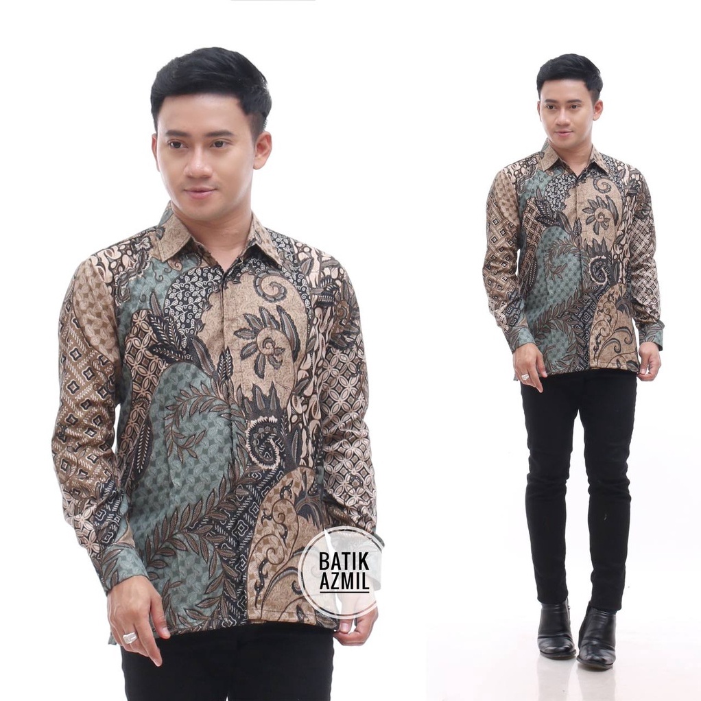 Kemeja Batik Pria Modern Lengan Panjang Casual Modis Slim Fit Trendy Masa Kini OL 160