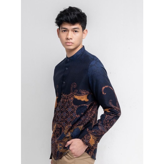 BISA COD MOC Kemeja Koko Lengan Panjang Pria Modern Fit HARJUN - NAVY /BAJU KOKO PRIA/BAJU KOKO DEWA