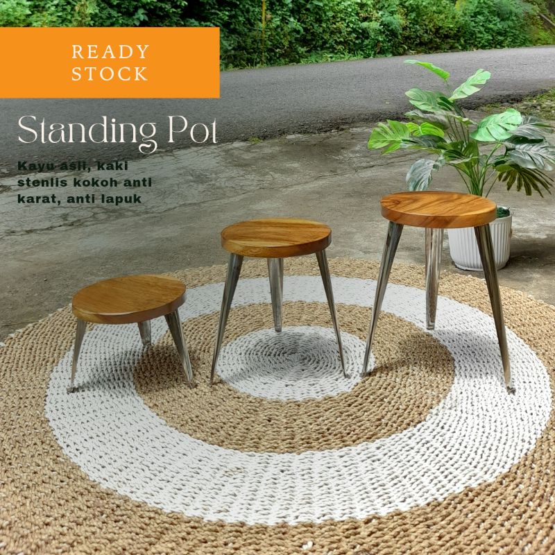 Standing pot / Tempat bunga / Pot besi / Pot Kayu / Tempat Bunga / meja serbaguna