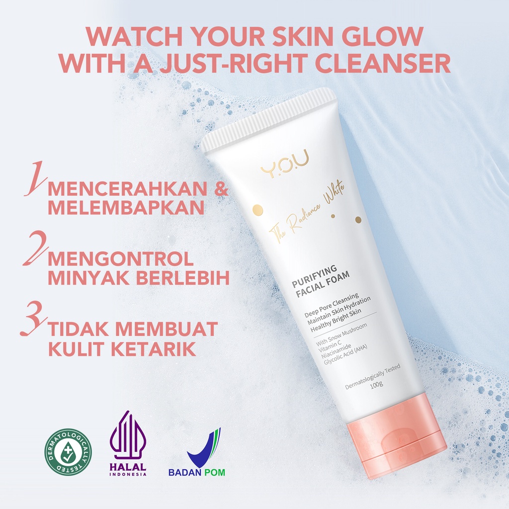 [BPOM][100%ORI&amp;READY]YOU Radiance White Purifying Facial Foam [Dengan Kandungan Glycolic Acid (AHA)