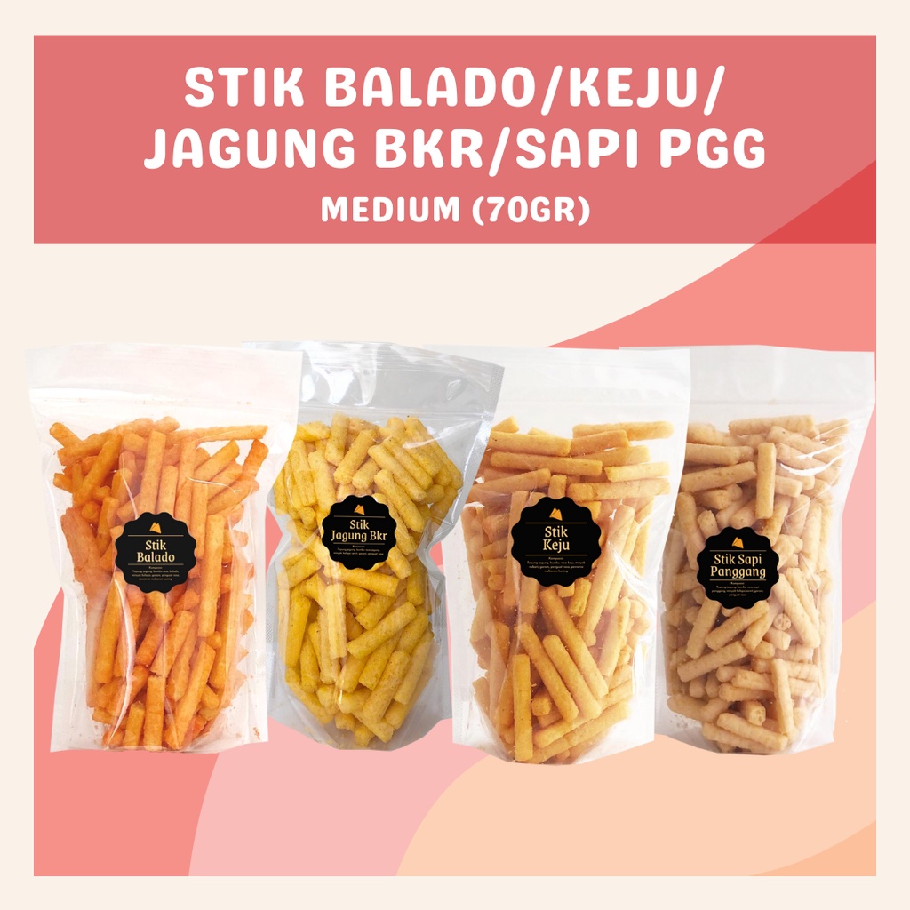 [DELISH SNACKS] Stik Keju / Balado / Sapi Panggang / Jagung Bakar (M) 70gr / Snack Cemilan Asin