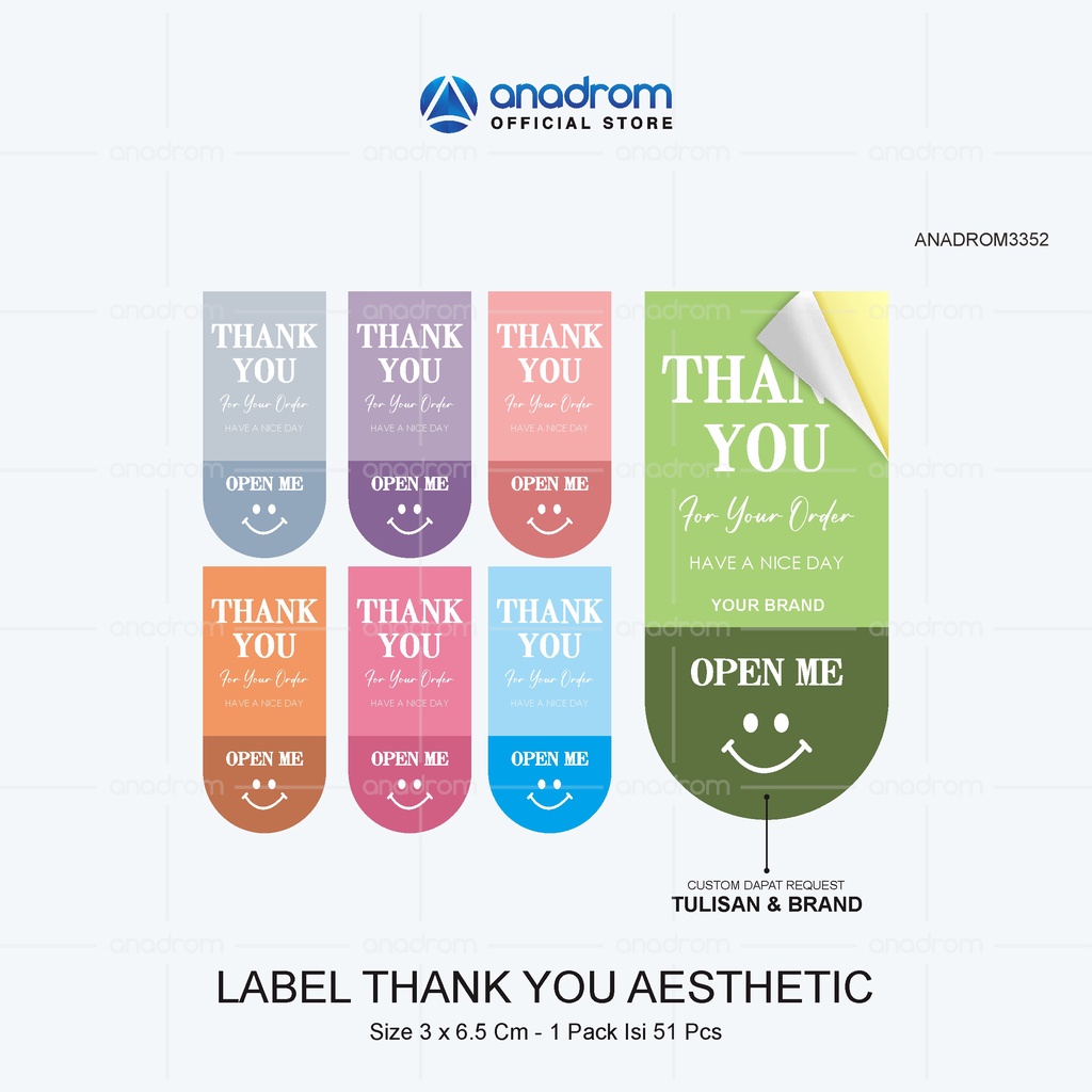 

Sticker Label Thank You Aaesthetic | Size 3 x 6.5 Cm 1 Pack Isi 51 Pcs | Anadrom 3352