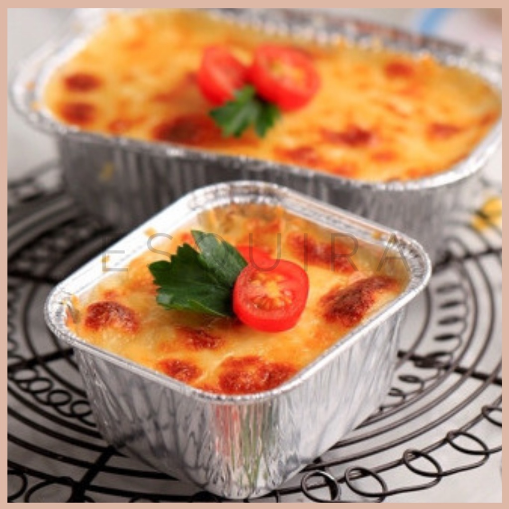 Aluminium Foil Cup Square 100 ML / Silver + Lid / 10 PCS / OX-100