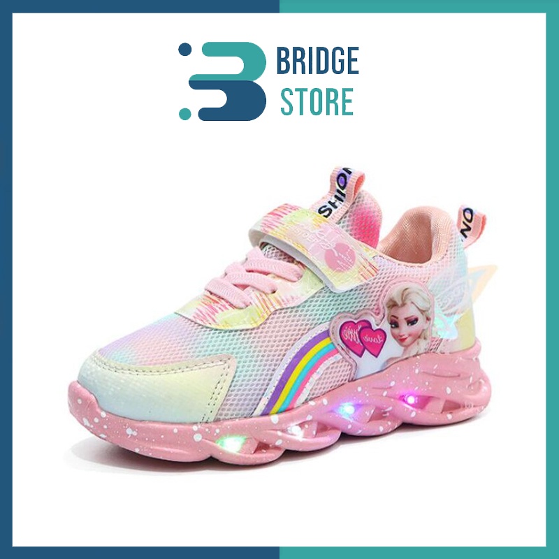 Sepatu Sneakers LED Anak Perempuan Import / Karakter ELSA 2022 / Sepatu Sneakers Anak Frozen