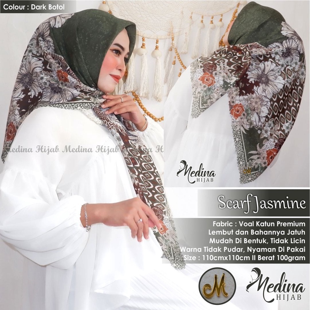 Jasmine Scarf // Jilbab Segi Empat Motif by Medina Hijab