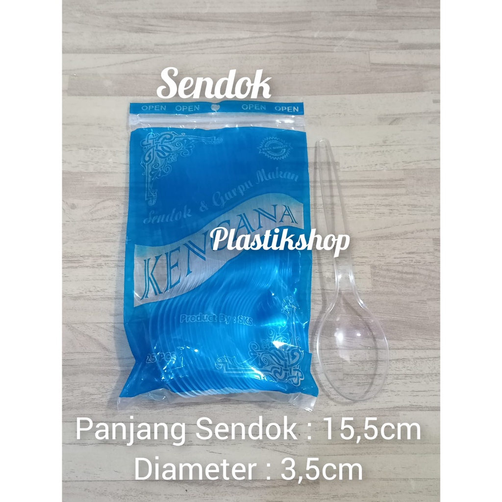 sendok dan garpu makan plastik bening kencana isi 25pcs