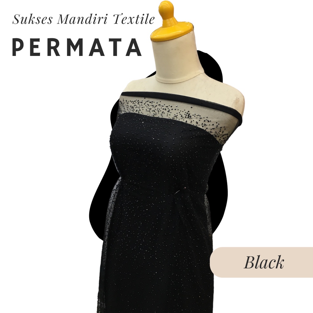 [PERMATA] Brokat Brukat Tile Premium Mewah Warna Hitam Black | Harga ½ meter = 50 cm (Bahan Dress Br